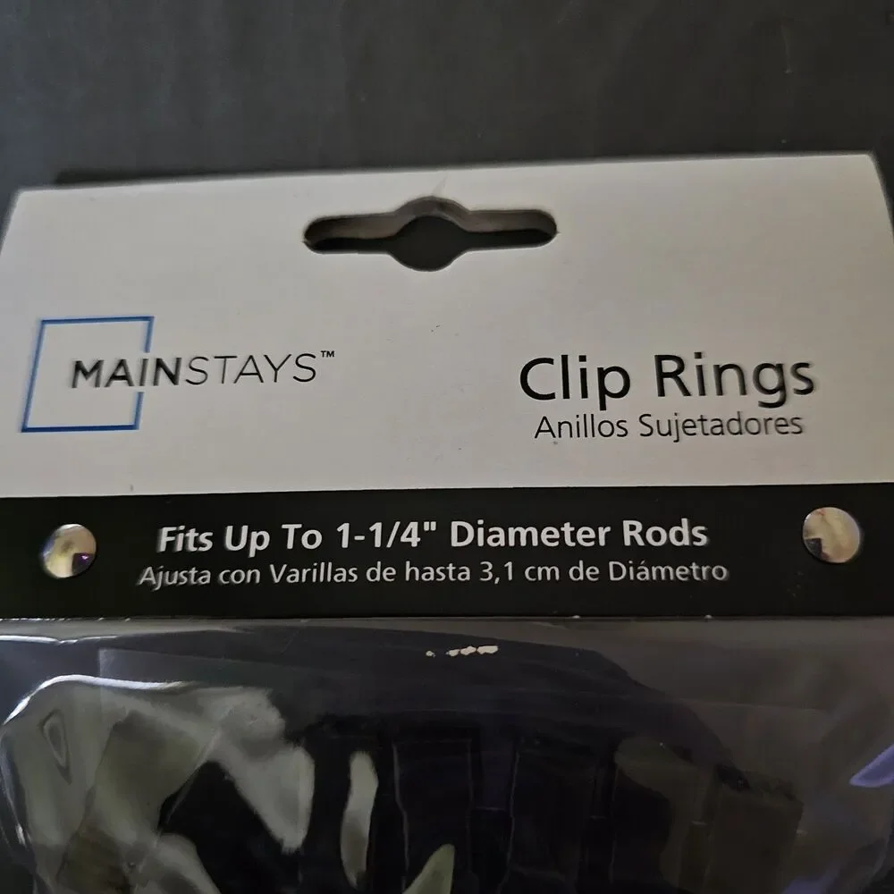 Set of 7 NEW IN BOX Mainstays Metal Curtain Clip Rings Satin Black Finish.